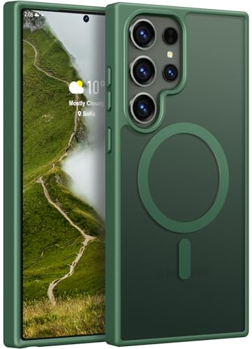 Image of Rayboen for Samsung Galaxy S23 Ultra Case Magnetic, [Compatible with Magsafe] Protective Skin Finish Matte Phone Cover for Samsung S23 Ultra with Translucent Hard Back & Soft Edge, Matte Green