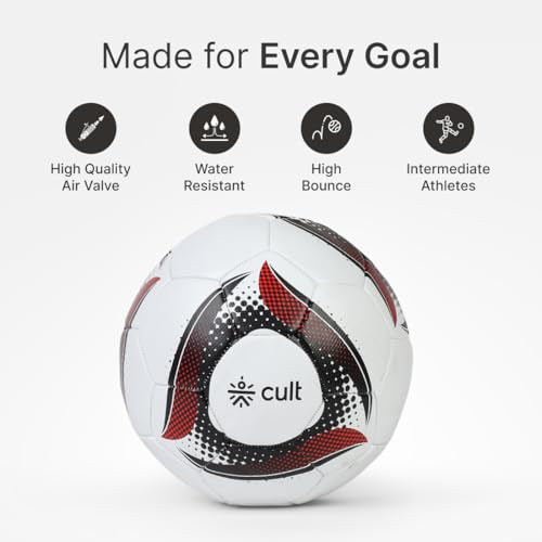 Image of CULT MS Glider Football - Red Size 5 Training & Match Soccer Ball 32-Panel Machine Stitched with High Air Retention Bladder & Soft PVC Outer for Grass & Turf Play
