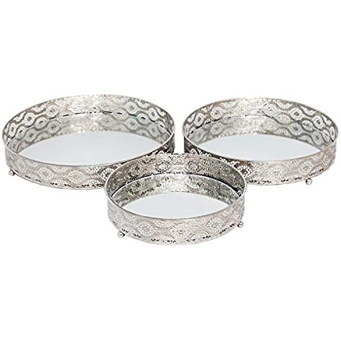 Carousel Home Silver Mirror Candle Tray Set Cover