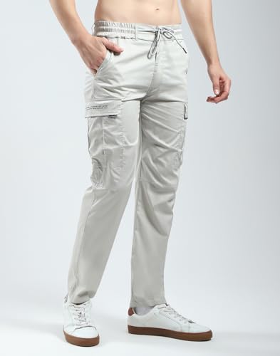 Image of Monte Carlo Men's Regular Fit Cargo Pants | Solid Pattern Casual Trousers | Drawstring Closure | Stylish & Comfortable Everyday Wear Cargo for Men's