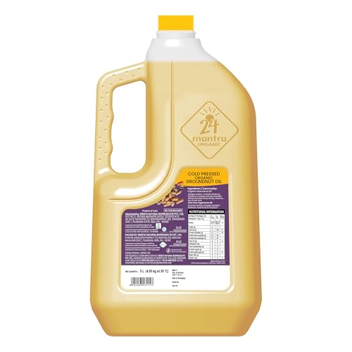 Image of 24 Mantra Cold Pressed Groundnut Oil, 5 Litres - 100% Organic, Pure & Chemical-Free | Kacchi Ghani - Chekku Sing Tel | Healthy Cooking Oil | 100% Unrefined Oil | Optimal Nutrient Retention (Pack of 2)