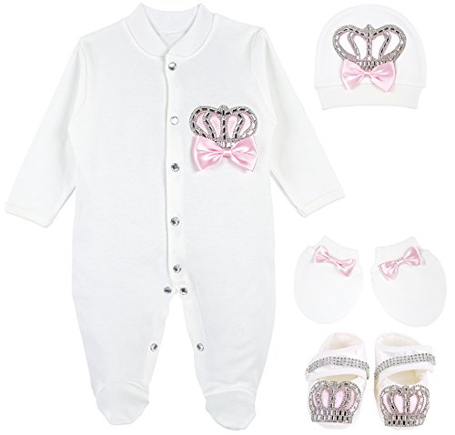 Image of Lilax Baby Girl Jewels Crown Layette 4 Piece Gift Set Pink