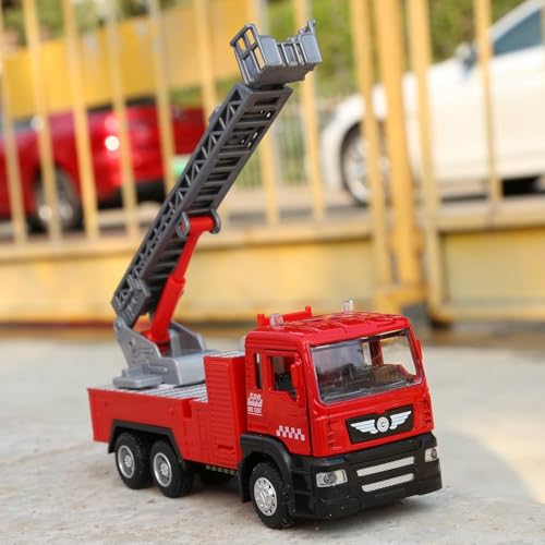Image of Alloy Fire Rescue Truck Toys Set with Rotating Ladder | Fire Safety Truck Toys for Kids, Boys, Girls | Ideal Gift for 3+ Years Old Kids (Red)