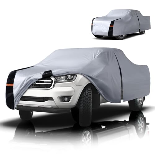 Image of Multi-Layer Ford Ranger Truck Cover, Custom fit Ranger 2019-2026 Super /Crew Cab Short Bed(4.9'-6')Car Cover Waterproof All Weather, Full Exterior Cover Rain Wind Dust and UV Protector With Door Zipper