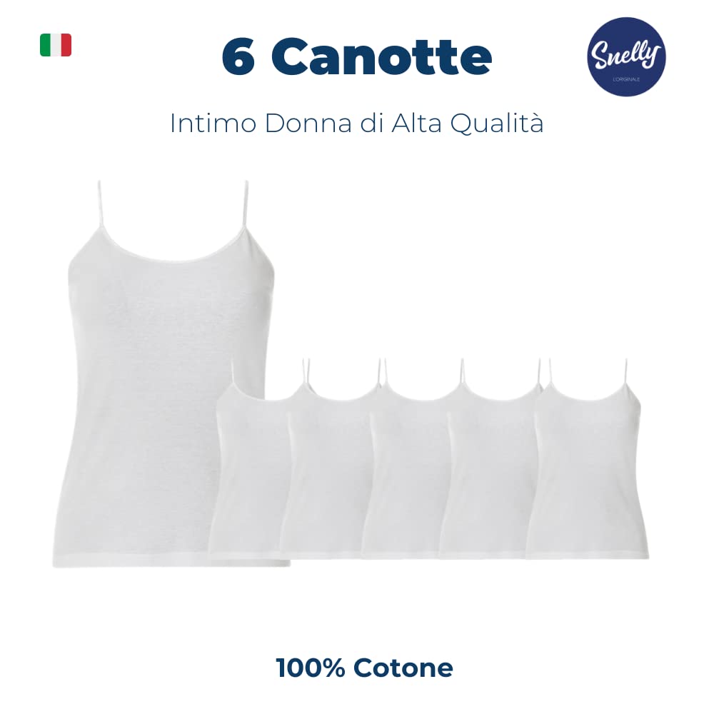 Canotta Donna (3-6-9 Pezzi) Bianca in Morbido Cotone Costine, Spalline Sottili e Ampio Scollo 2037, Canottiera da Donne Intima e Non, Antibatterica e Anallergica, di qualità, Comoda e di Marca