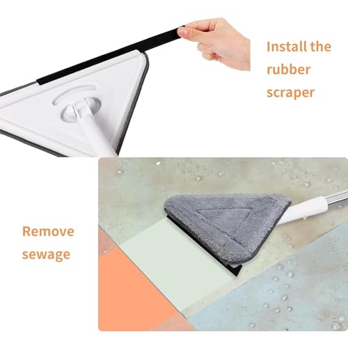 Image of Wall mop Cleaner with Long Handle,Triangle Microfiber Dust Mop Baseboard Cleaner Tool Ceiling Washer Window Washing Kit with Extension Pole2 Removable Washable Replacement