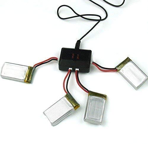 Syma YUNIQUE Espagneu00ae 4pcs 3.7V 650mAh Lipo Baterías + 4 en 1 Cargador X5c X5SW X5SC X5