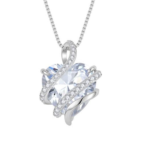 starchenie Heart Birthstone Necklace 925 Sterling Silver Infinity Love Pendant Necklaces 3A White Cubic Zirconia Jewelry for Women