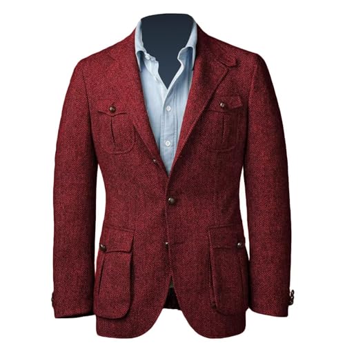 Men Tweed Herringbone Sport Blazer Single Breasted Casual Norfolk Jackets Wool Blend Slim Vintage British Groom Coat