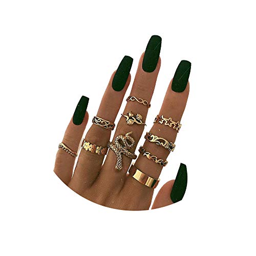 Knuckle Stacking Ring Set Snake Rings Set for Women Girls Teens, Boho Retro Stackable Joint Midi Finger Gold Ring Set(B:11 Pcs)