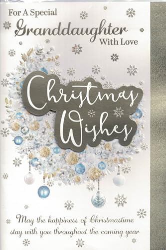 Special granddaughter christmas card. Traditional xmas design. 9 x 6 inches. OE