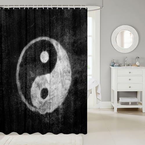 Image of Yin Yang Shower Curtain for Bathroom Boho Trippy Psychedelic Art Bathroom Shower Curtain Set Decorative Gossip Pattern Bath Curtain Traditional Ying Yang Theme Waterproof Bathroom Curtains 72x78 Inch