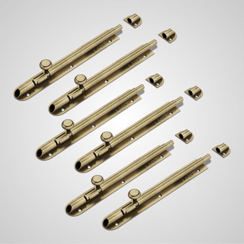 Image of LAPO 6 Pack Heavy Duty Stainless Steel Tower Bolt 8 Inch, Tower Bolt for Main Door and Bathroom, Kundi Door Latch for Bedroom, Chitakni, Tower Bolt for Home,Windows (Antique Finish, 6 Pieces)