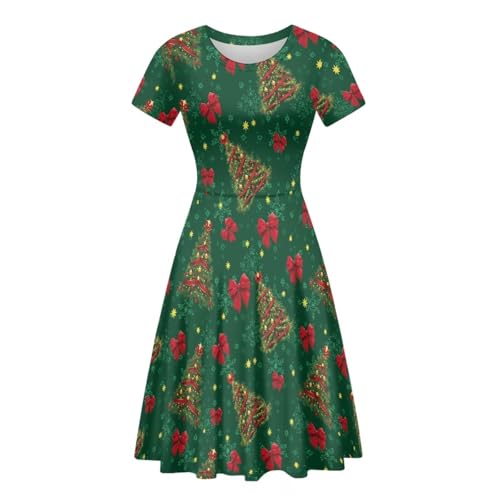 Image of POLERO Women Puffy Swing Elegant Party Midi Dresses Short Sleeve Round Neck A-Line Dress