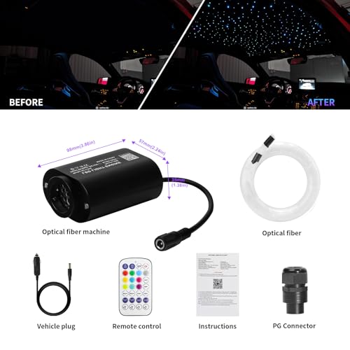 Image of Small Size 500pcs Fiber Optic Star Lights for Car Ceiling, 6W Starlight Headliner Kit with Twinkle Effect, Sound-Activated APP& Remote Control RGBW Starlight Engine for Car Home 9.8ft*0.03in