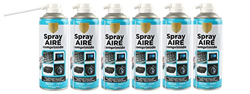 6 x Spray Aire Comprimido 400ml para la Limpieza Ideal para Teclados, Ordenadores Impresoras y otros Equipos Eléctricos Eliminación de Polvo