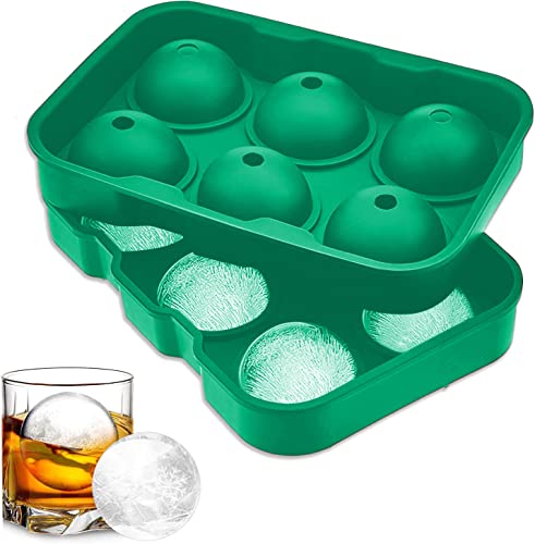Image of KARP Flexible Silicone 6 Round Ice Ball Tray Silicone Sphere Mold Bar Whiskey Cocktails (Green)