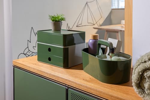 HAN Schubladenbox Allison SMART-BOX mit 2 Schubladen und Trennwand, Kabelführung, stapelbar, Utensilienbox für Büro, Schreibtisch Küche, möbelschonende Gummifüße, 1120-41, hochglänzed hellgrün