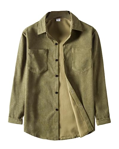 RINTONIX Mens Solid Long Sleeve Ribbed Button Down Corduroy Shirt Jacket Casual Spring Fall Pocket Shacket Jacket
