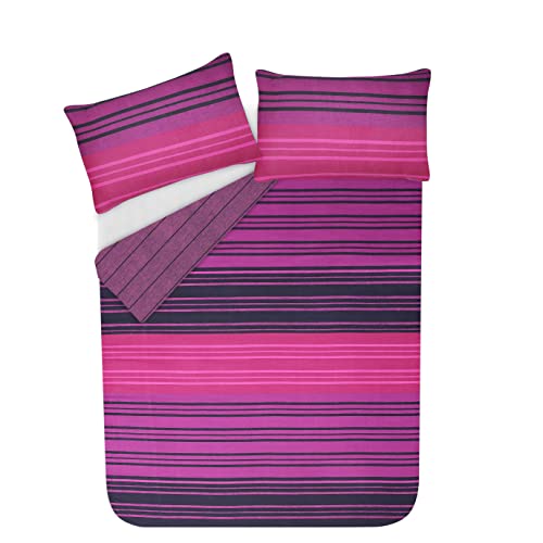 Juego de edredón y fundas de almohada con textura y diseño de rayas, color morado, 50% algodón/50% poliéster, Morado, matrimonio grande