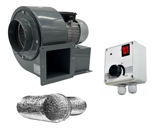 UZMAN OB200M Ventilateur radial avec régulateur de vitesse de 600 W et tube flexible en aluminium - Ventilateur centrifuge - Ventilateur d'aspiration,...