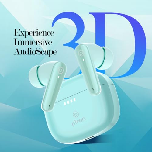 Image of pTron Bassbuds Prism in-Ear TWS Ear Buds w / 3D AudioScape, 45Hrs Playtime, TruTalk AI-ENC Calls, 50ms Low Latency Sync, BTv5.3, Snug-fit, Type-C Charging, Voice Asst. & IPX5 Water Resistant (Julep)