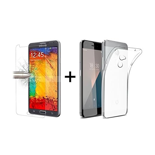 TBOC Pack: Funda de Gel TPU Transparente + Protector Pantalla Vidrio Templado para Vodafone Smart V8 [5.5 Pulgadas]. Silicona Ultrafina y Flexible. Protector Resistente a Golpes Caídas y Arañazos