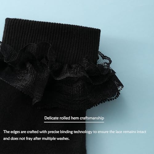 Image of Dicry Socks for Women, Big Ruffle Socks with Turn Cuff and Double Lace