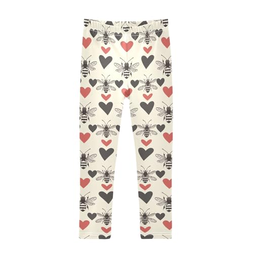 CaTaKu Girls Leggings Bee and Hearts Leggings for Girls Kids Athletic Workout Yoga Pants Size 4t