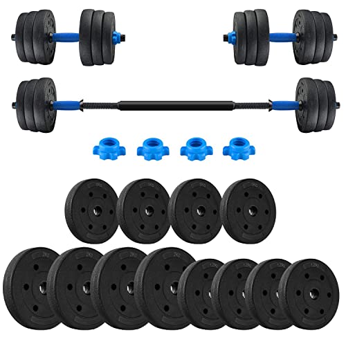 Adjustable Weight Dumbbell Barbell Set, 3-In-1 Dumbbell Set,44 Lb Free Weight Dumbbell with Nonslip Connecting Rod Women Exercises for Home Gym Office Workout Men Fitness Strength Training Blue