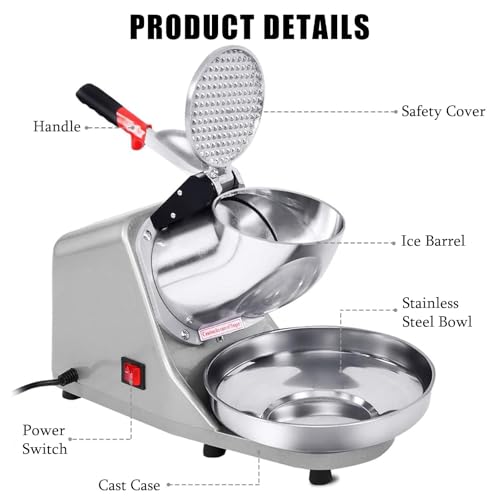 Broyeur à glace électrique avec double lames en acier inoxydable pour crème glacée, crème glacée, cocktails et boissons froides, orange