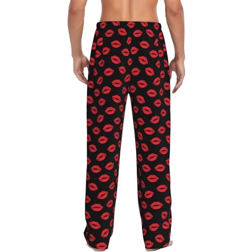 Sexy Red Lips Kiss Print Men'S Pajama Pants Soft Sleep Lounge Pants With Pockets-3