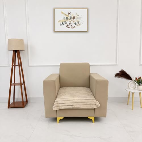 Image of Homerz Premium Rabbit Fur Sofa Cover with Anti-Skid Backing, Soft Plush Fabric Sofa Protector for Living Room Furniture (Beige, 1 Seater, Only Seat Cover)