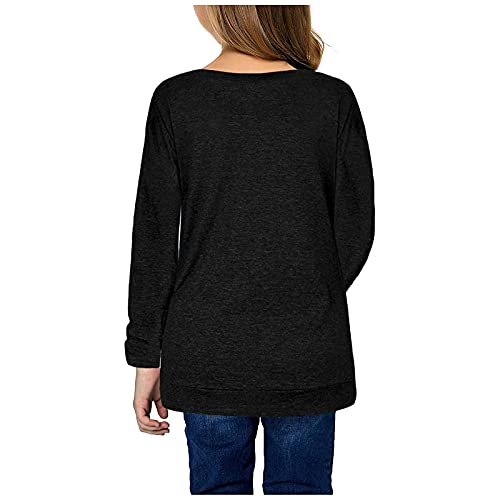 Girls Casual Tunic Tops Knot Front Long Sleeve Shirts Loose Soft Blouse T-Shirt Cotton Solid Crewneck Pullover Tops2