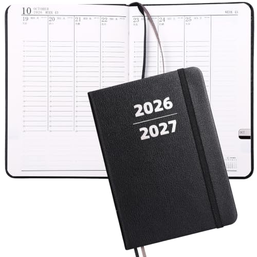 Kesote 手帳 2026 7月始まり ウィークリー 週間 スケジュール帳 A6 2027年 システム手帳 日記帳 プランナー 時間 管理 ノート ゴムバンド付き ブラック weekly
