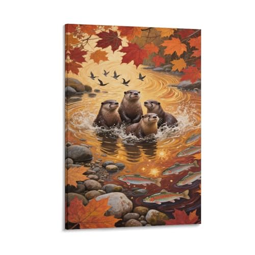 Décor Mural Géométrique 3D MEFESE : tableau loutre d'Europe 30x45cm pour bureau moderne