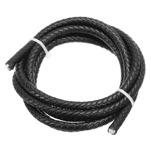 PATIKIL Round Braided Leather Cord, 6mm Braided Genuine Leather Cord String Rope Folded Leather Strip for Jewelry Making Crafts Necklaces Bracelets, Black(1.1 Yards)