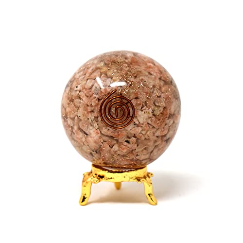 Orgonite pierre de soleil sphère Aashita Creations avec socle de 50-60mm
