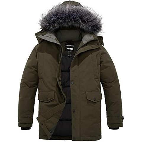 CHIN·MOON Men's Winter Hooded Warm Jacket Cotton Padded Parka Coat Outdoor Windproof Jackets Mid Length Casual Coats Army Green M Cover
