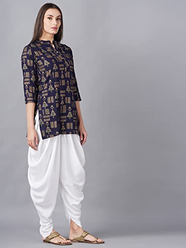 Image of Women Rayon Straight Golden Foil Printed Kurta with Palazzo || Kurti with Palazzo Set for Casual Party & Festival Wear in Round Neck with 3 /4 Sleeve for Girls
