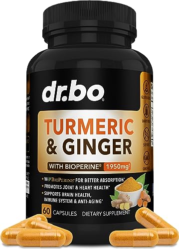 Turmeric Curcumin with BioPerine & Ginger Supplement - Joint Support Supplements & 1950mg Organic Tumeric and Curcumin BioPerine Black Pepper Extract Pills - Turmeric and Ginger Supplement 60 Capsules