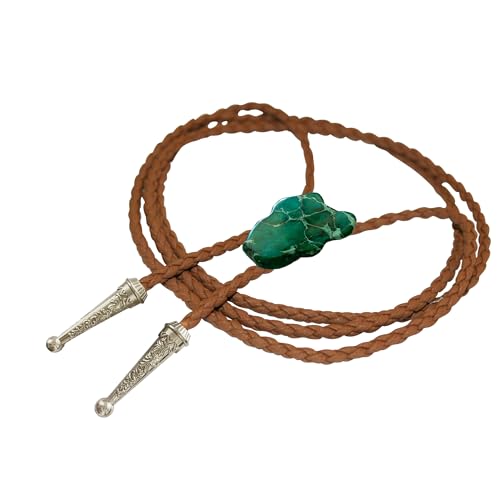 Image of Daisy Del Sol Bolo Tie Turquoise Stone Braided Vegan Faux Leather Silver Tips Handmade Necklace Adjustable Boho Western Jewelry