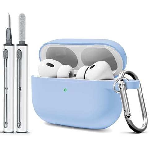 Woyinger AirPods Pro Case Cover with Cleaner Kit,Soft Silicone Case for Apple AirPod Pro 1st/2nd Generation,AirPods Pro/Pro 2 Case Accessories with Keychain-Denim Blue Cover