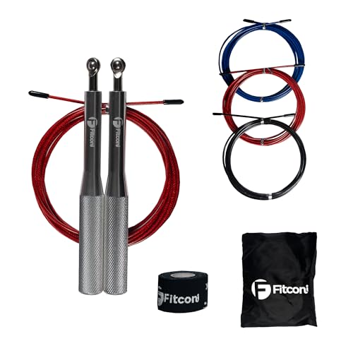 Fitconi - Pack Comba Crossfit Hombre y Mujer de Aluminio + 3 Cables + Tape - Cuerda para Saltar Profesional de Alta Velocidad - Saltos Dobles - Comba Boxeo - MMA