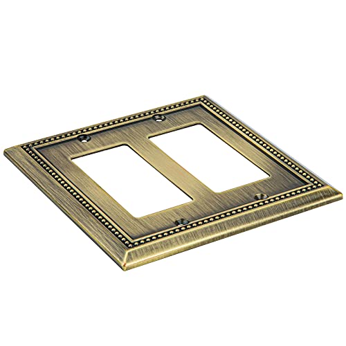 Image of Henne Bery Sunken Pearls Heavy Duty Decorative Wall Plate Switch Plate Outlet Cover (Double Decorator, Antique Brass)