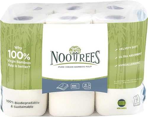 NooTrees Papel higiênico de 3 camadas, sem árvores, biodegradável...