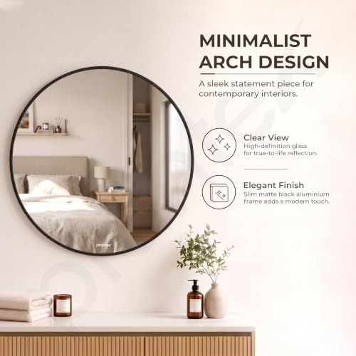 Image of Plantex Aluminium Frame Mirror for Wall /Mirror for Bathroom /Round Mirror for Bathroom /Wall Mount Mirror for Bedroom /Dressing Room /Living Room /Entryway - Shatterproof Mirror (24inch-Brushed Black)