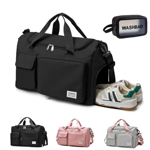El Mejor Listado de Maleta viajera de esta semana. 49 Bolsa Deportiva para el Gym, Maleta Deportiva de Mano para Gimnasio,bolsa de viaje impermeable con compartimento para zapatos y bolsillo para ropa mojada (Negro)