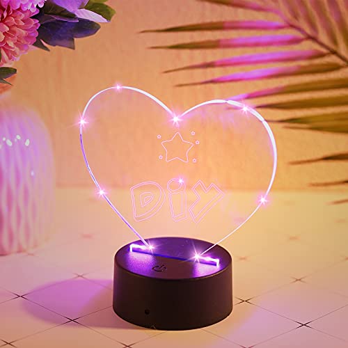 Image of Honoson 4 Set 3D Night Light Kit with Remote, 16-Color Base for Acrylic Sheets, 4 Modes for Bedroom Decor(Heart Style)