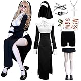 [COZENRE] シスター コスプレ ハロウィン 仮装 修道女 聖女 牧師 修女 大人 衣装 11点セット 黒レースアイマスク付き 頭巾 可愛い 長袖 ハロウィン コスプレ コスチューム 教会 聖歌隊 イベント 学園祭 文化祭 撮影 サイズ：M